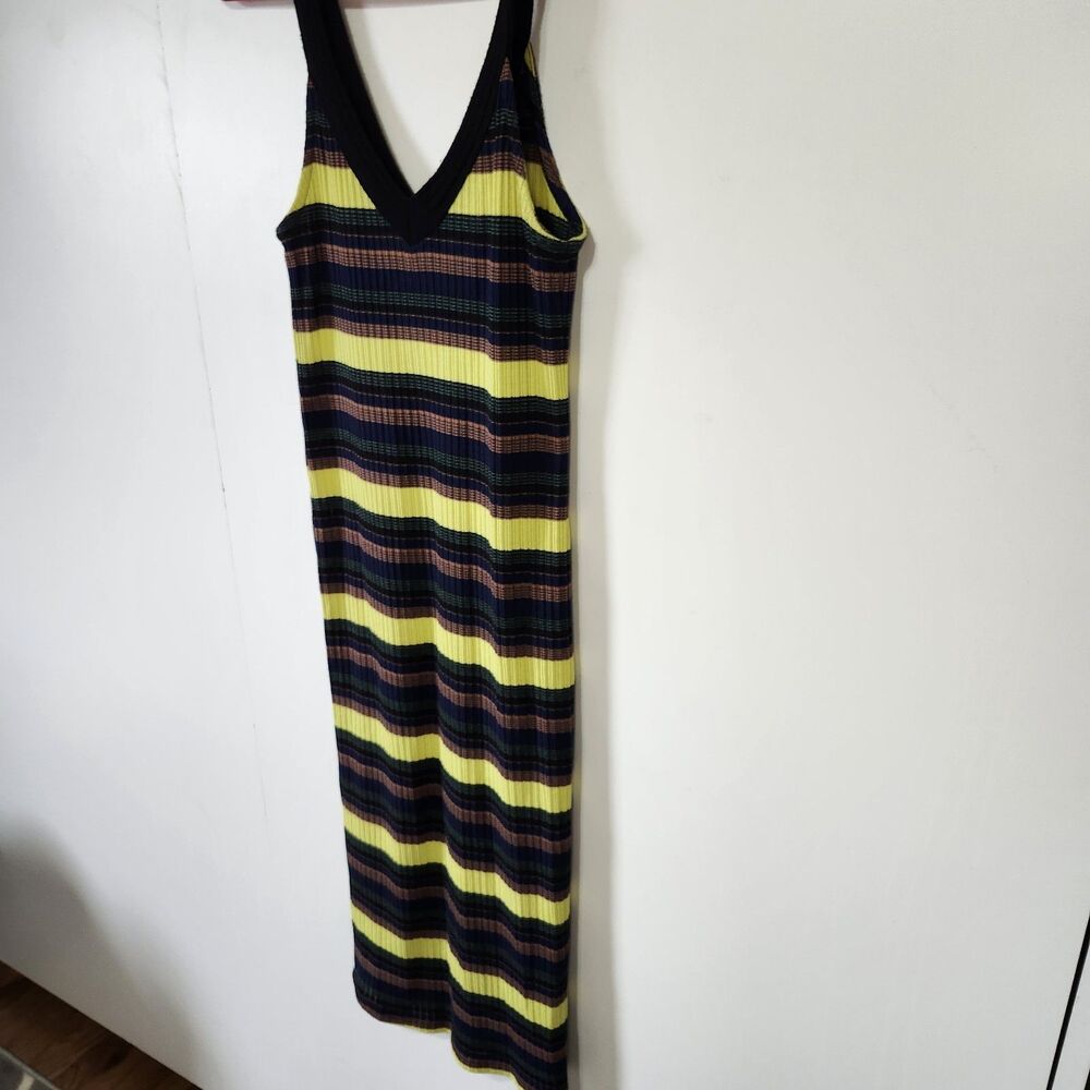 Splendid Jungle Stripe Ribbed Midi Dress V-Neck Sleeveless Y2K Womens S - Picture 3 of 10
